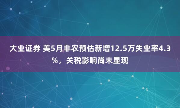 大业证券 美5月非农预估新增12.5万失业率4.3%，关税影响尚未显现
